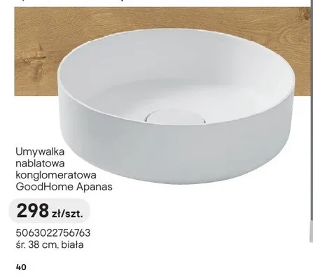 Umywalka nablatowa konglomeratowa GoodHome Apanas biała promocja w Castorama