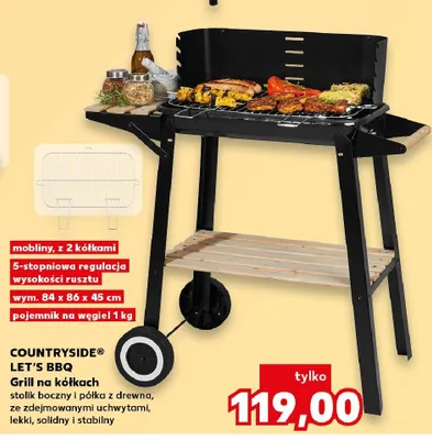 Grill na kółkach COUNTRYSIDE LET'S BBQ wym. 84x86x45cm promocja w Kaufland