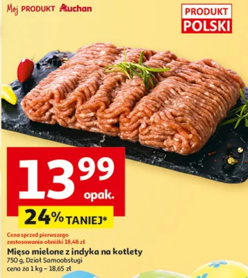 Mięso mielone z indyka na kotlety promocja w Auchan