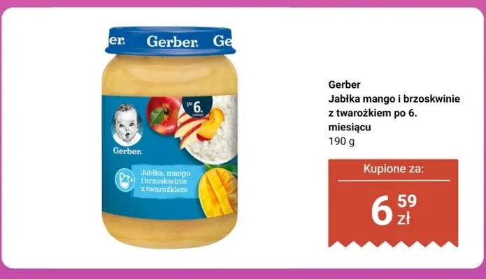 Deserek Gerber Jabłka mango i brzoskwinie z twarożkiem po 6. miesiącu promocja w Biedronka