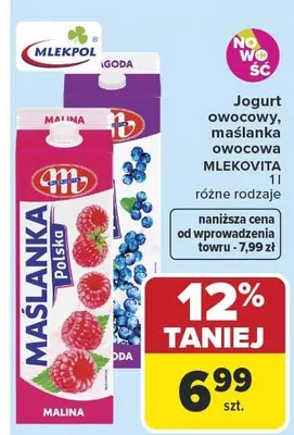 Jogurt owocowy maślanka owocowa różne rodzaje promocja w Carrefour