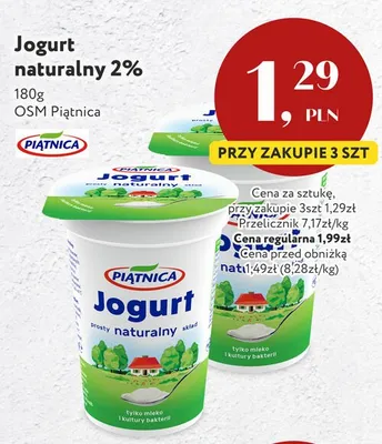 Jogurt naturalny 2% Piątnica promocja w Market Point