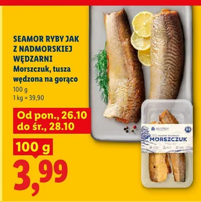 Morszczuk tusza wędzona na gorąco Seamor Ryby jak z Nadmorskiej Wędzarni promocja w Lidl