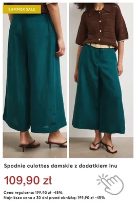 Spodnie culottes damskie z dodatkiem lnu promocja w Medicine