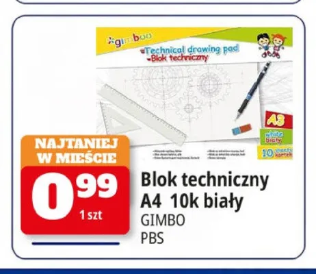 Blok techniczny A4 Gimbo 10k biały promocja w Leclerc