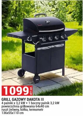 Grill gazowy Dakota III 136x55x110cm promocja w Merkury Market