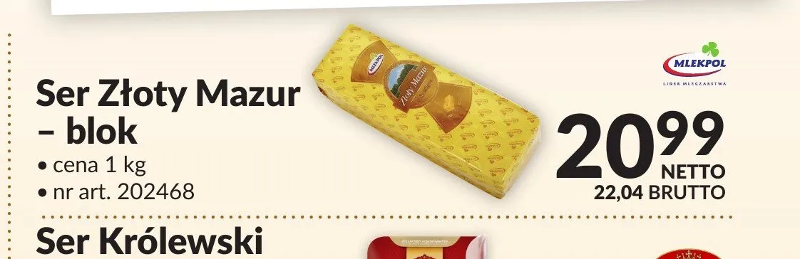 Ser Złoty Mazur - blok Mlekpol promocja w Makro
