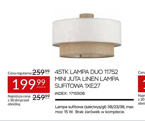 Lampa sufitowa 45TK Duo 11752 Mini Juta Linen promocja w Abra Meble