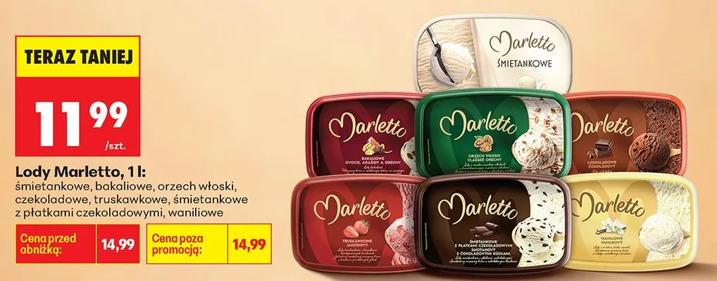 Lody śmietankowe Marletto promocja w Biedronka