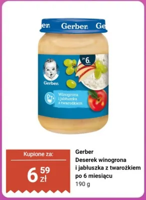 Deserek Gerber Winogrona i jabłuszka z twarożkiem po 6 miesiącu promocja w Biedronka