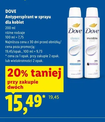 Antyperspirant w sprayu dla kobiet Dove Classic promocja w Lidl
