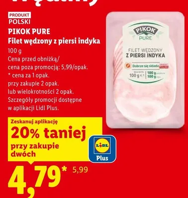 Szynka wędzona z piersi indyka Pikok pure promocja w Lidl