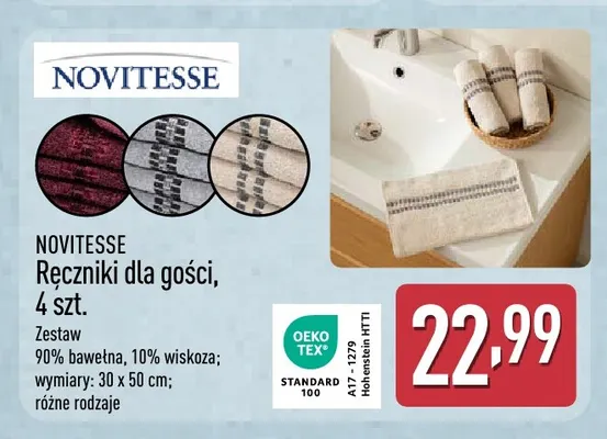 Ręczniki dla gości 4-pak Novitesse 30x50 cm promocja w Aldi