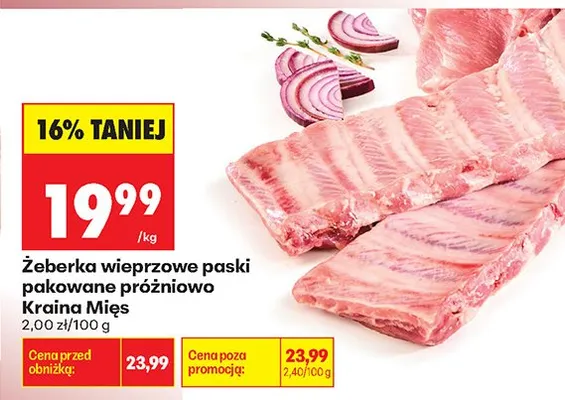 Żeberka wieprzowe paski pakowane próżniowo Kraina Mięs promocja w Biedronka