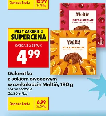 Galaretka z sokiem owocowym w czekoladzie Meltié wiśniowa promocja w Biedronka