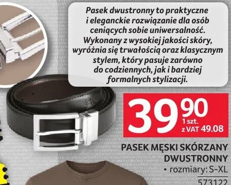 Pasek męski skórzany dwustronny promocja w Selgros