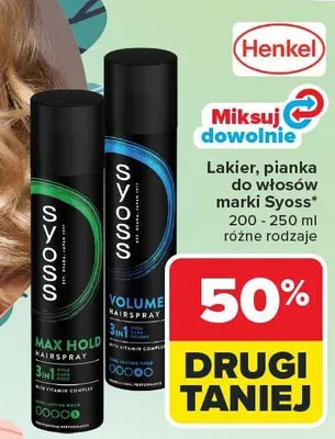 Lakier, pianka do włosów marki Syoss promocja w Carrefour