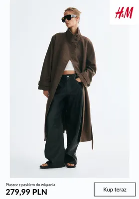 Płaszcz z paskiem do wiązania H & M promocja w H&M
