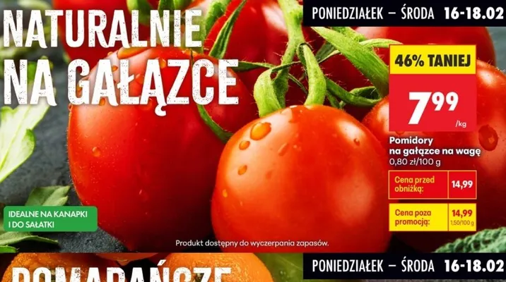 Pomidory na gałązce na wagę promocja w Biedronka