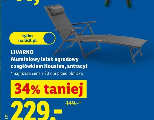 Aluminiowy leżak ogrodowy z zagłówkiem Houston, antracyt promocja w Lidl
