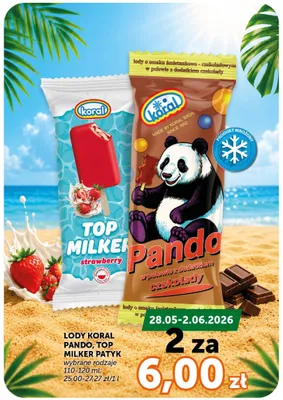 Lody Koral Pando Patyk w polewie z dodatkiem czekolady promocja w ABC