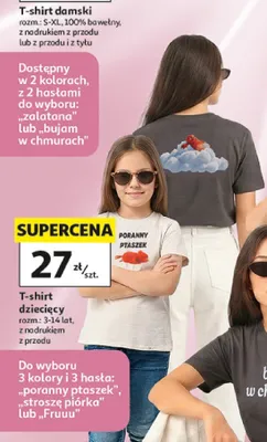 T-shirt damski z nadrukiem z przodu lub z przodu i z tyłu promocja w Auchan