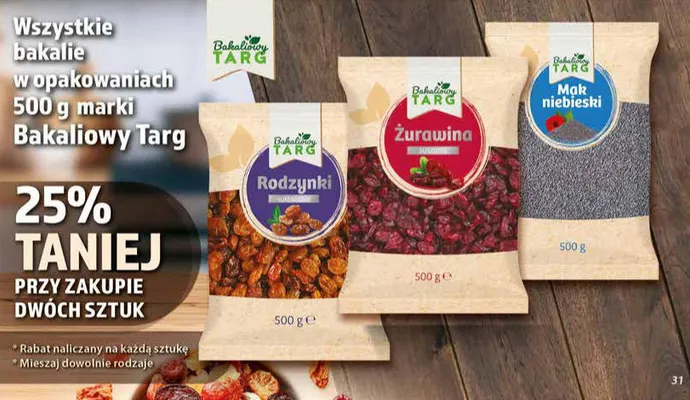 Bakalie w opakowaniach 500g - Rodzynki Bakaliowy Targ promocja w Dino