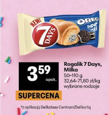 Rogalik 7 Days Milka promocja w Delikatesy Centrum