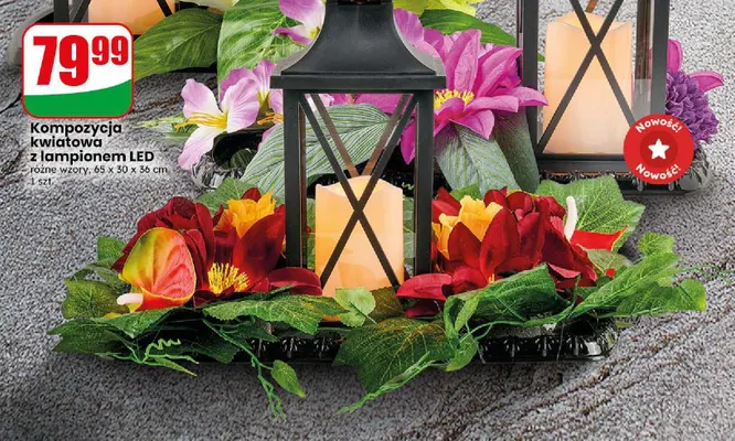 Kompozycja kwiatowa z lampionem LED 65x30x36 cm promocja w Dino