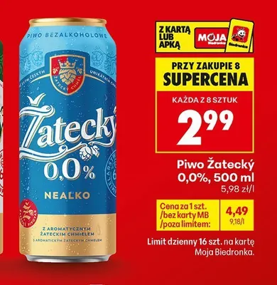 Piwo bezalkoholowe Žatecký promocja w Biedronka