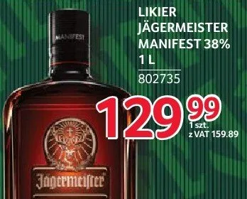 Likier Jägermeister Manifest 38% 1 l promocja w Selgros