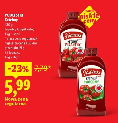 Ketchup łagodny Pudliszki promocja w Lidl