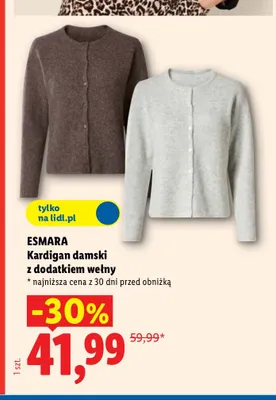 Kardigan damski z dodatkiem wełny Esmara promocja w Lidl