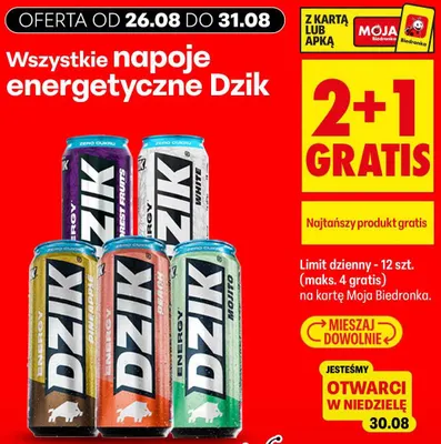 Napój energetyczny Dzik White bez cukru promocja w Biedronka