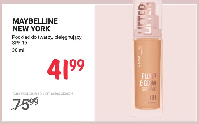 Podkład do twarzy pielęgnujący SPF 15 MAYBELLINE NEW YORK promocja w Rossmann