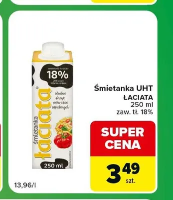 Śmietanka UHT Łaciata 18% promocja w Carrefour Express