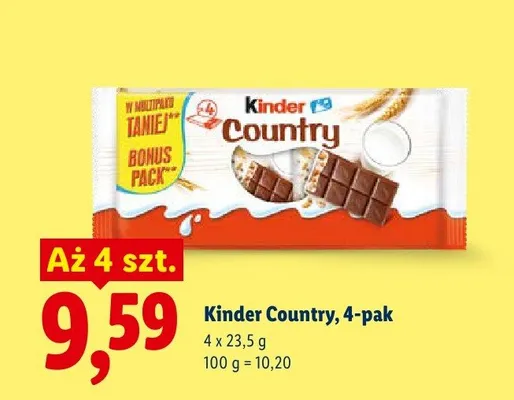 Baton Kinder Country 4-pak promocja w Lidl
