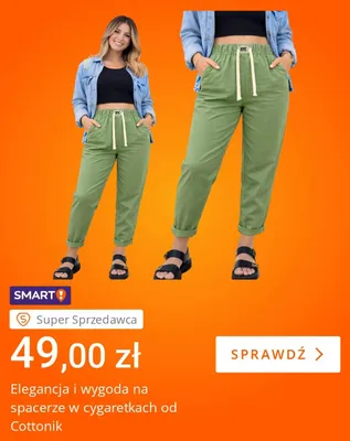 Spodnie cygaretki damskie Cottonik promocja w Allegro