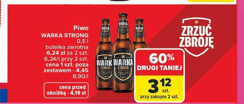 Piwo Warka Strong promocja w Carrefour