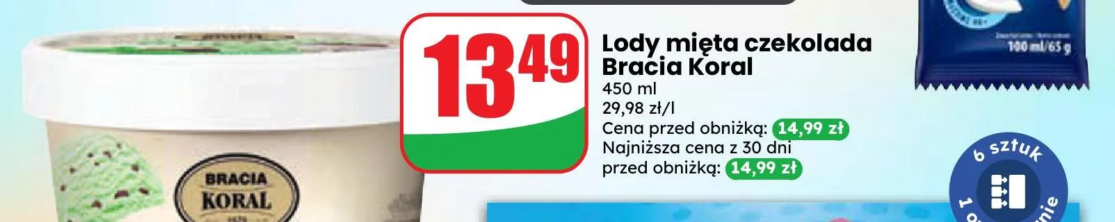 Lody mięta czekolada Bracia Koral promocja w Dino