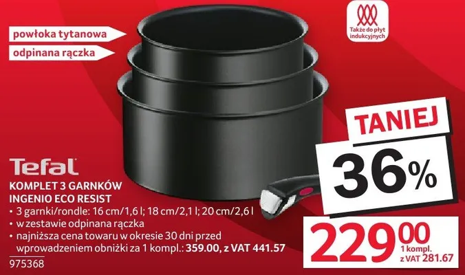 Komplet 5 garnków TEFAL INGENIO ECO RESIST promocja w Selgros