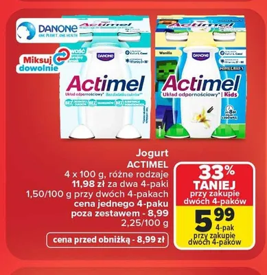 Jogurt Danone Actimel klasyczny 4-pak 100 g promocja w Carrefour