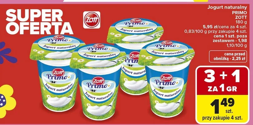 Jogurt naturalny Primo promocja w Carrefour Market