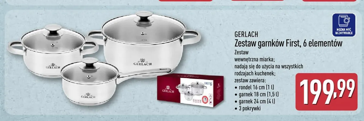 Zestaw garnków First 6 elementów Gerlach promocja w Aldi