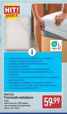 Prześcieradło wodoodporne Novitesse promocja w Aldi