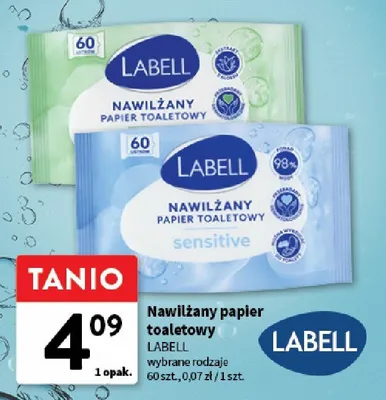 Nawilżany papier toaletowy Labell promocja w Intermarche