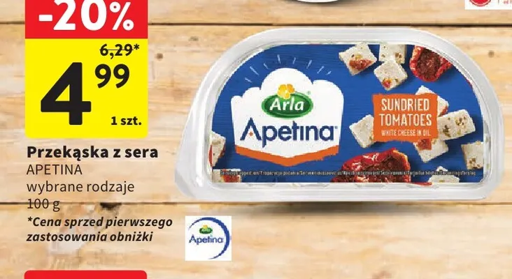 Przekąska z sera Arla Apetina z suszonymi pomidorami promocja w Intermarche