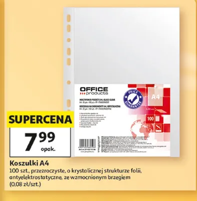 Koszulki A4 Office Products promocja w Auchan