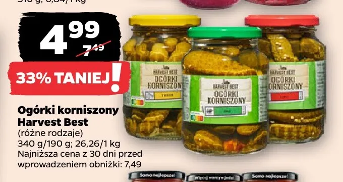 Ogórki korniszony Harvest Best promocja w Netto