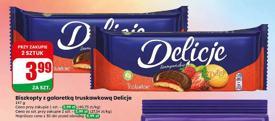 Biszkopty z galaretką truskawkową Delicje promocja w Dino